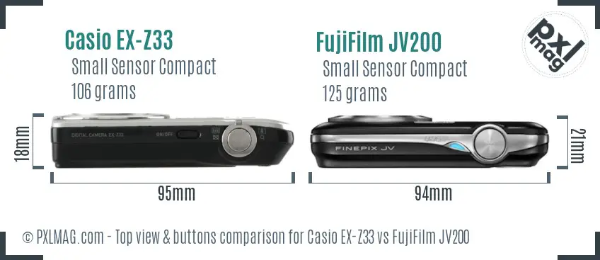 Casio EX-Z33 vs FujiFilm JV200 top view buttons comparison