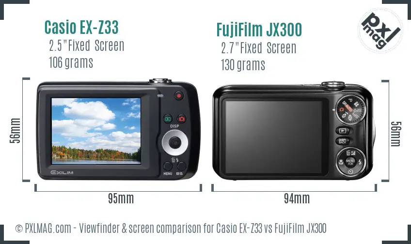 Casio EX-Z33 vs FujiFilm JX300 Screen and Viewfinder comparison Casio EX-Z33 vs FujiFilm JX300 Screen and Viewfinder comparison