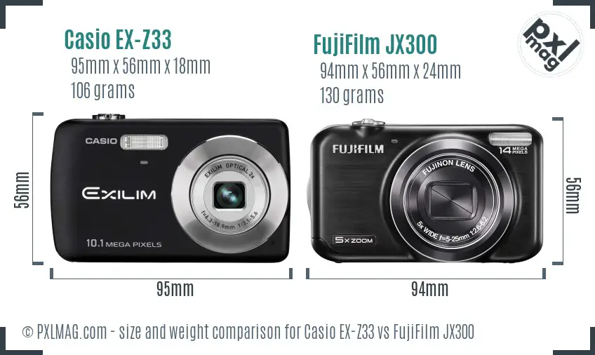 Casio EX-Z33 vs FujiFilm JX300 size comparison Casio EX-Z33 vs FujiFilm JX300 size comparison