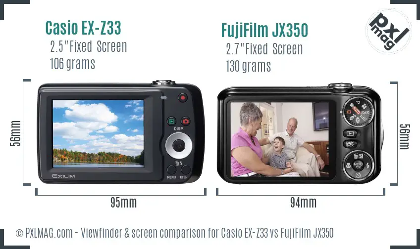 Casio EX-Z33 vs FujiFilm JX350 Screen and Viewfinder comparison