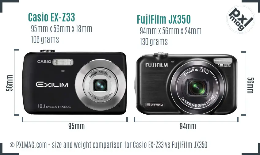 Casio EX-Z33 vs FujiFilm JX350 size comparison