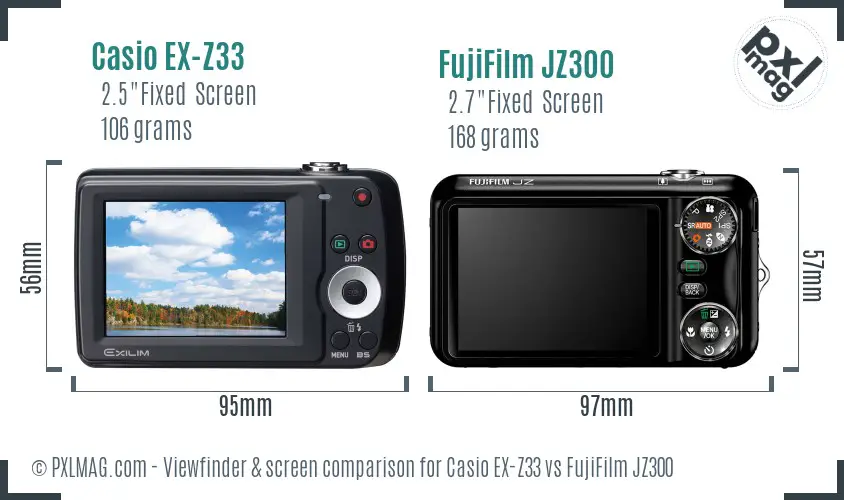 Casio EX-Z33 vs FujiFilm JZ300 Screen and Viewfinder comparison