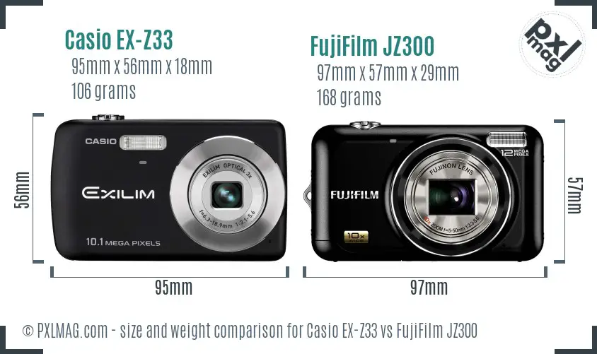 Casio EX-Z33 vs FujiFilm JZ300 size comparison