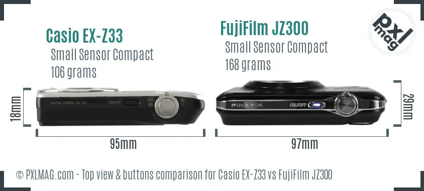 Casio EX-Z33 vs FujiFilm JZ300 top view buttons comparison