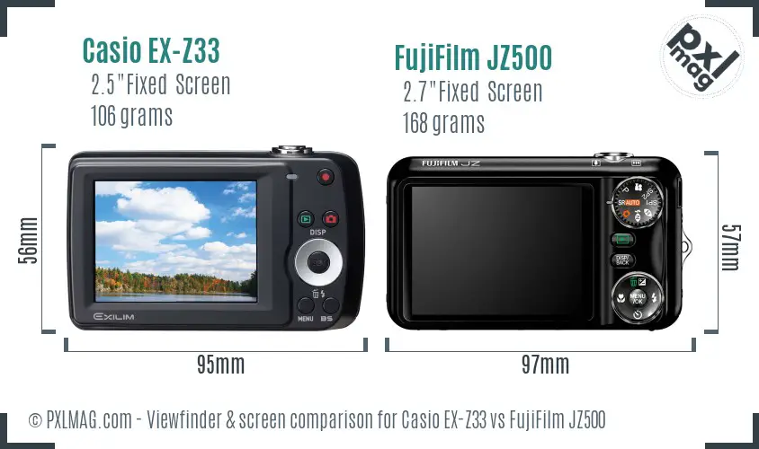 Casio EX-Z33 vs FujiFilm JZ500 Screen and Viewfinder comparison Casio EX-Z33 vs FujiFilm JZ500 Screen and Viewfinder comparison