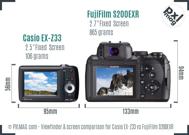 Casio EX-Z33 vs FujiFilm S200EXR Screen and Viewfinder comparison