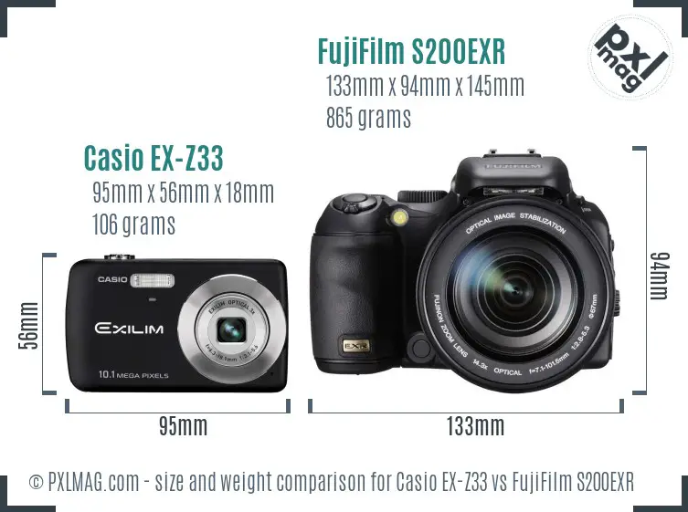 Casio EX-Z33 vs FujiFilm S200EXR size comparison
