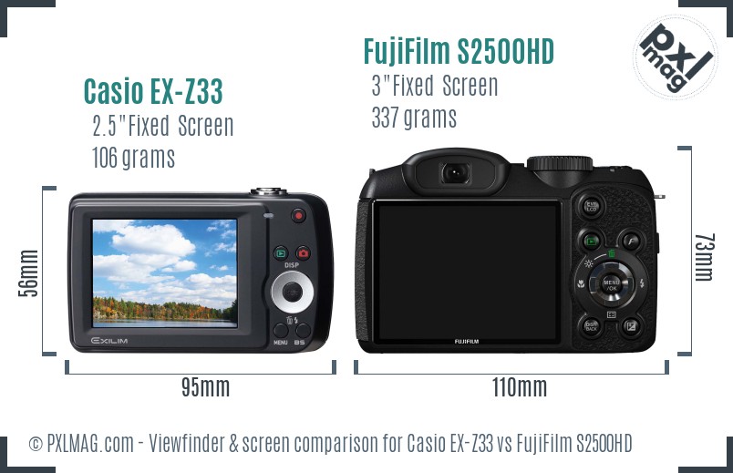 Casio EX-Z33 vs FujiFilm S2500HD Screen and Viewfinder comparison Casio EX-Z33 vs FujiFilm S2500HD Screen and Viewfinder comparison