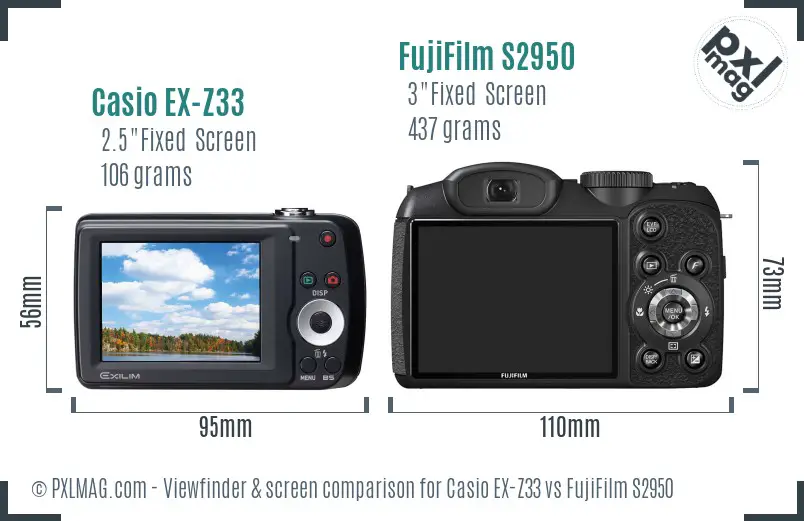 Casio EX-Z33 vs FujiFilm S2950 Screen and Viewfinder comparison