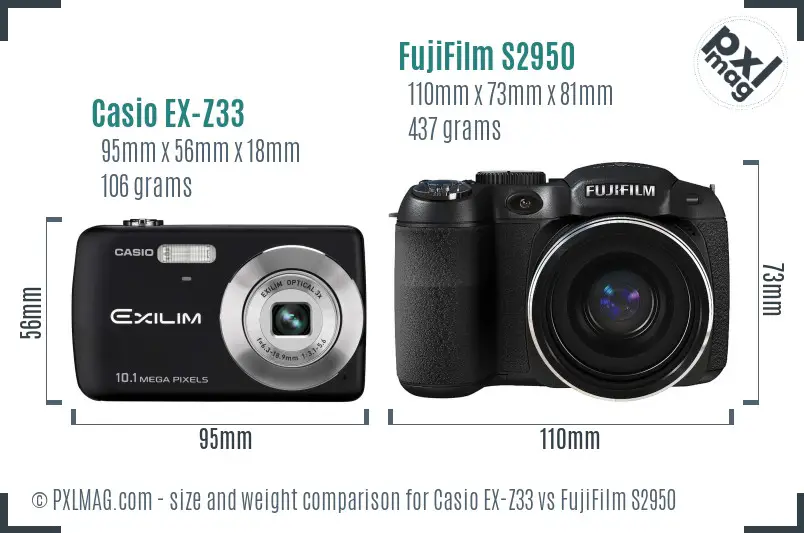 Casio EX-Z33 vs FujiFilm S2950 size comparison