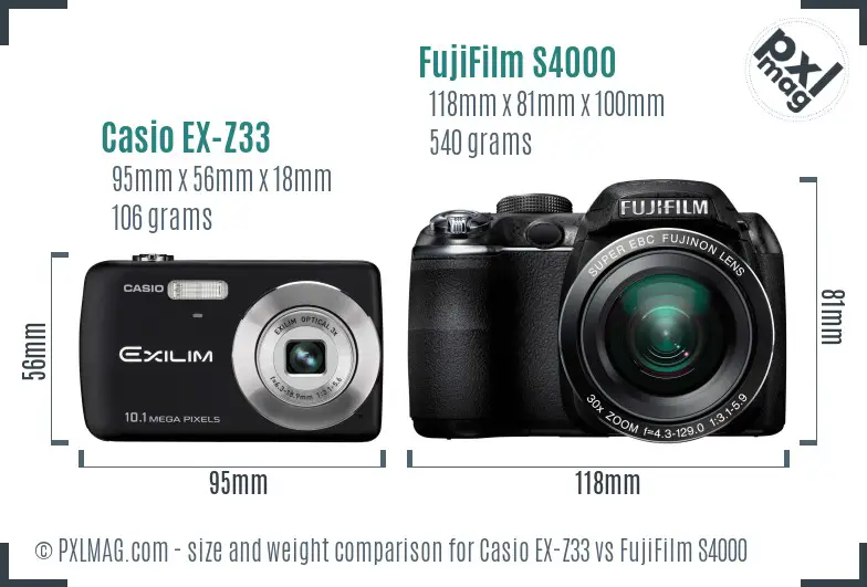 Casio EX-Z33 vs FujiFilm S4000 size comparison