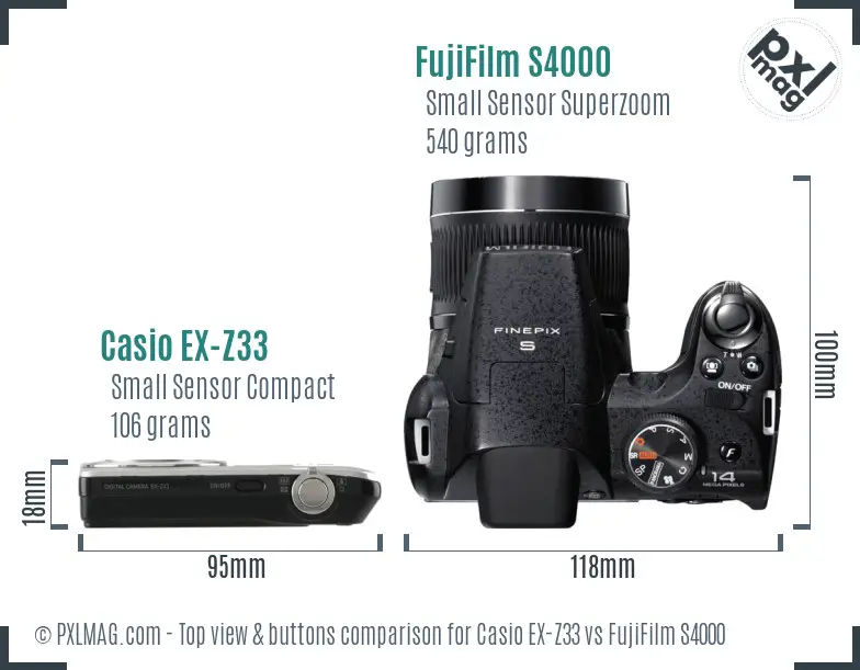 Casio EX-Z33 vs FujiFilm S4000 top view buttons comparison