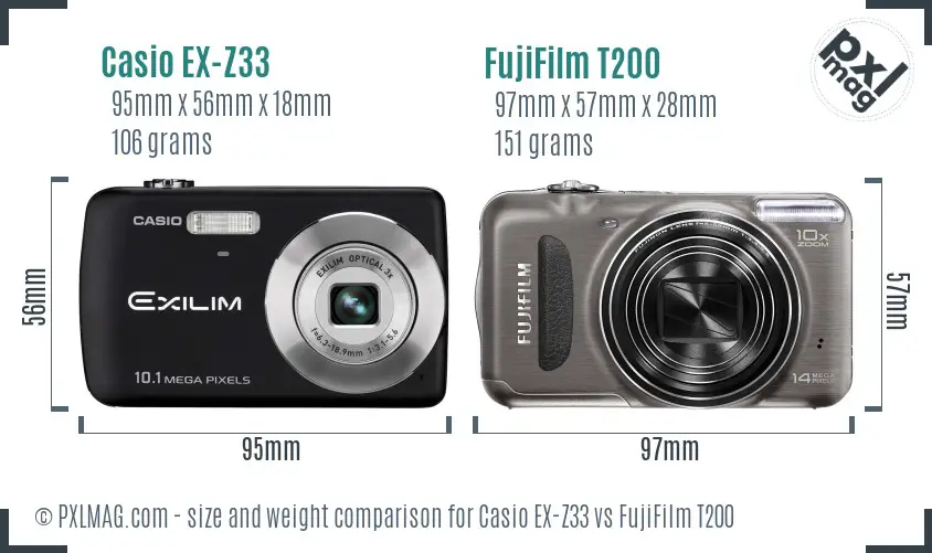 Casio EX-Z33 vs FujiFilm T200 size comparison