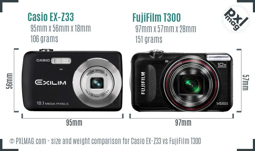 Casio EX-Z33 vs FujiFilm T300 size comparison Casio EX-Z33 vs FujiFilm T300 size comparison