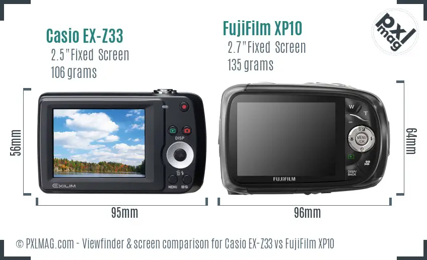 Casio EX-Z33 vs FujiFilm XP10 Screen and Viewfinder comparison