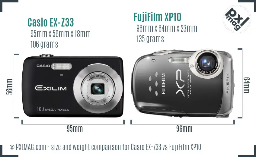 Casio EX-Z33 vs FujiFilm XP10 size comparison