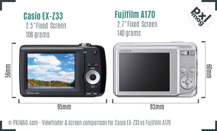 Casio EX-Z33 vs Fujifilm A170 Screen and Viewfinder comparison