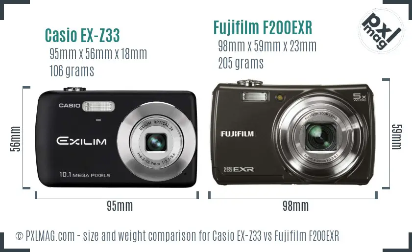 Casio EX-Z33 vs Fujifilm F200EXR size comparison