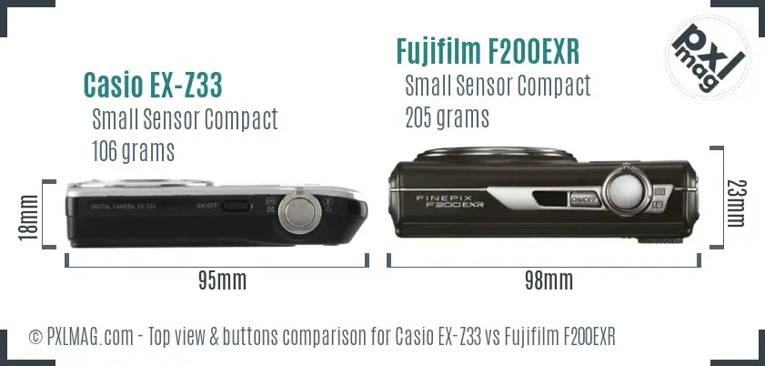 Casio EX-Z33 vs Fujifilm F200EXR top view buttons comparison