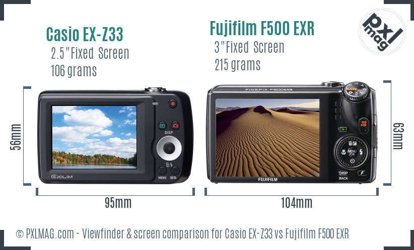 Casio EX-Z33 vs Fujifilm F500 EXR Screen and Viewfinder comparison