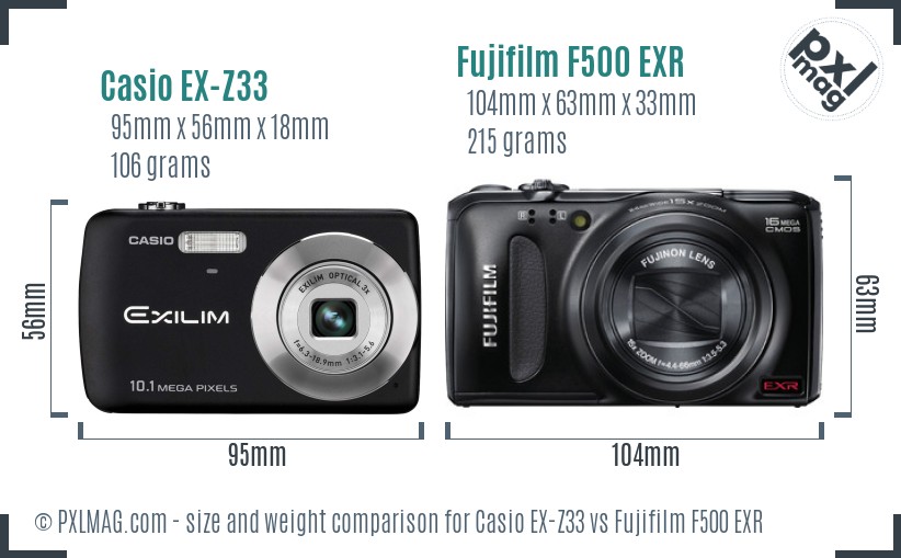 Casio EX-Z33 vs Fujifilm F500 EXR size comparison