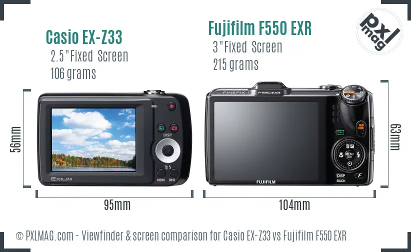 Casio EX-Z33 vs Fujifilm F550 EXR Screen and Viewfinder comparison