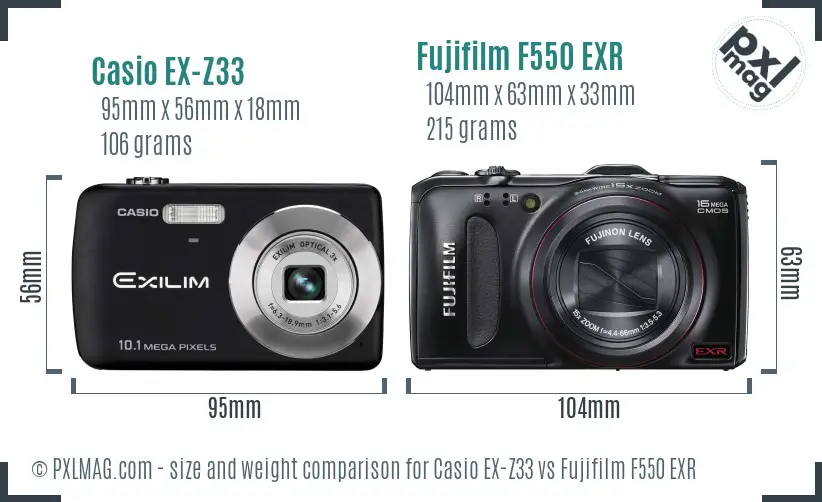 Casio EX-Z33 vs Fujifilm F550 EXR size comparison