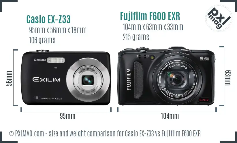 Casio EX-Z33 vs Fujifilm F600 EXR size comparison
