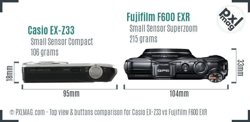 Casio EX-Z33 vs Fujifilm F600 EXR top view buttons comparison