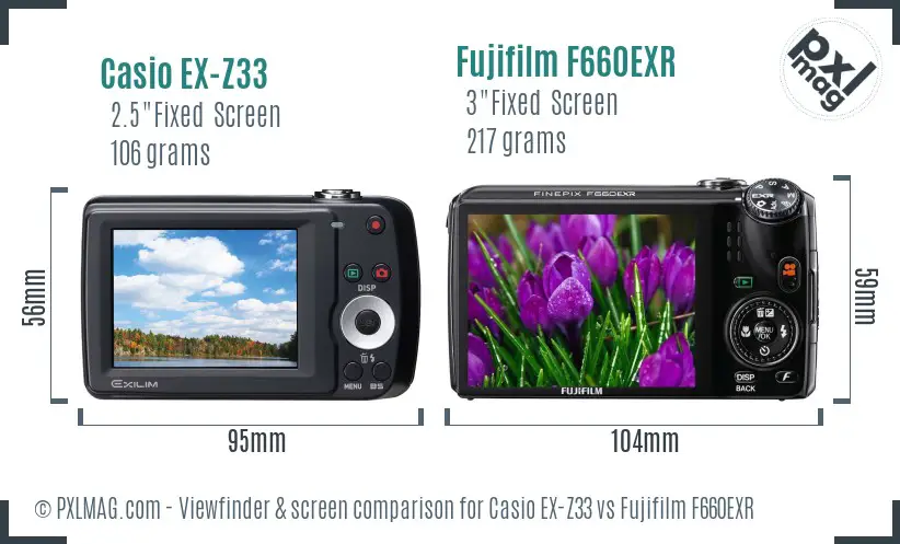 Casio EX-Z33 vs Fujifilm F660EXR Screen and Viewfinder comparison