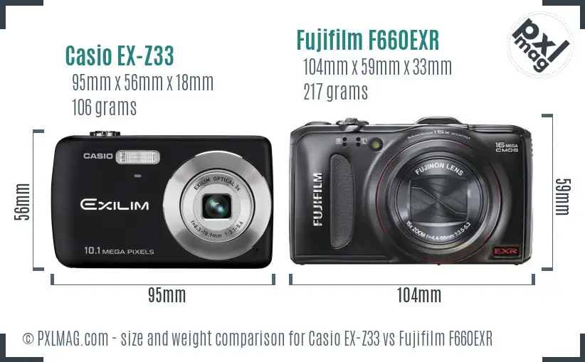 Casio EX-Z33 vs Fujifilm F660EXR size comparison