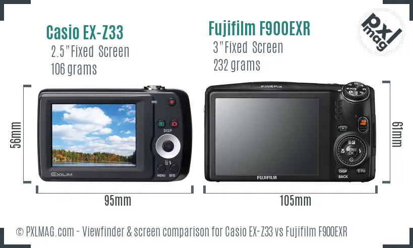 Casio EX-Z33 vs Fujifilm F900EXR Screen and Viewfinder comparison