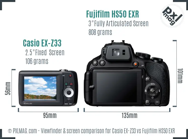 Casio EX-Z33 vs Fujifilm HS50 EXR Screen and Viewfinder comparison Casio EX-Z33 vs Fujifilm HS50 EXR Screen and Viewfinder comparison