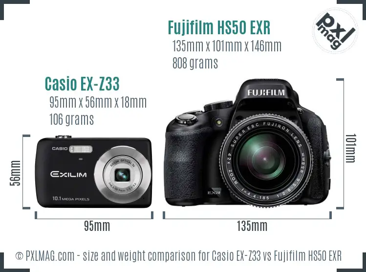 Casio EX-Z33 vs Fujifilm HS50 EXR size comparison Casio EX-Z33 vs Fujifilm HS50 EXR size comparison
