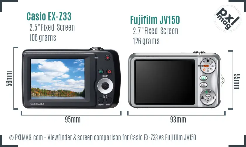 Casio EX-Z33 vs Fujifilm JV150 Screen and Viewfinder comparison
