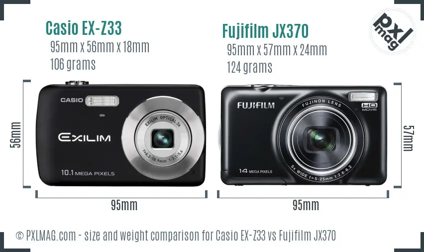 Casio EX-Z33 vs Fujifilm JX370 size comparison