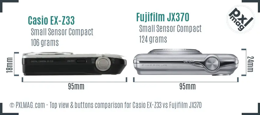 Casio EX-Z33 vs Fujifilm JX370 top view buttons comparison