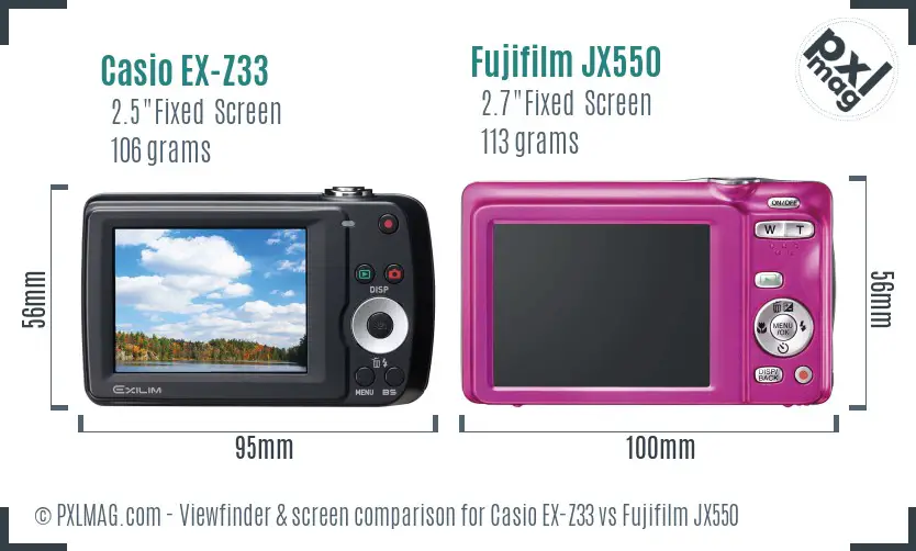 Casio EX-Z33 vs Fujifilm JX550 Screen and Viewfinder comparison