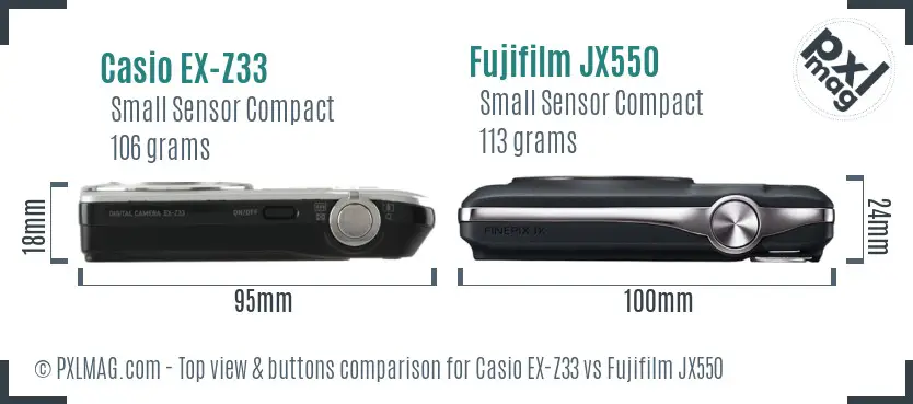 Casio EX-Z33 vs Fujifilm JX550 top view buttons comparison