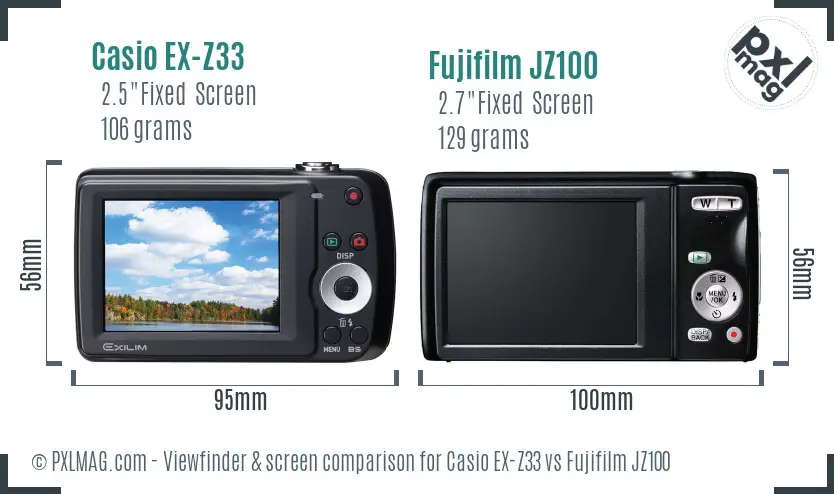 Casio EX-Z33 vs Fujifilm JZ100 Screen and Viewfinder comparison