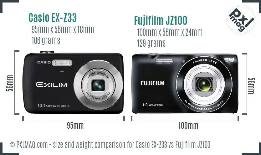 Casio EX-Z33 vs Fujifilm JZ100 size comparison