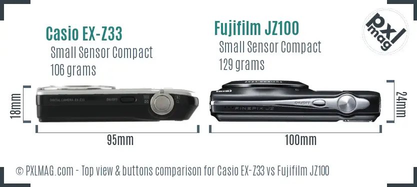 Casio EX-Z33 vs Fujifilm JZ100 top view buttons comparison