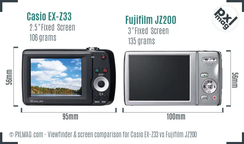 Casio EX-Z33 vs Fujifilm JZ200 Screen and Viewfinder comparison