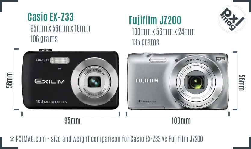 Casio EX-Z33 vs Fujifilm JZ200 size comparison