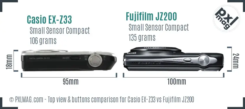 Casio EX-Z33 vs Fujifilm JZ200 top view buttons comparison