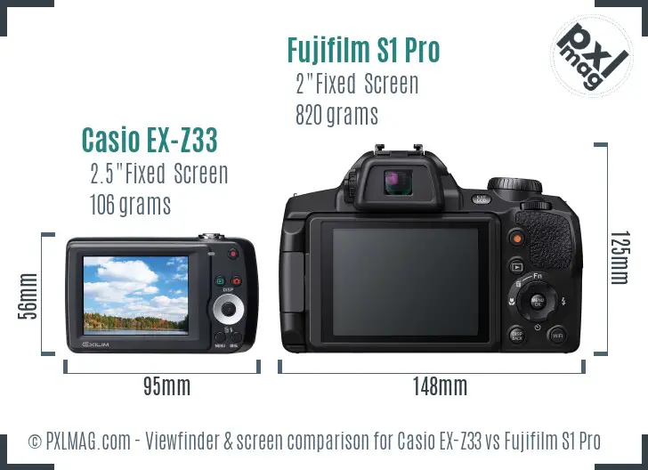 Casio EX-Z33 vs Fujifilm S1 Pro Screen and Viewfinder comparison