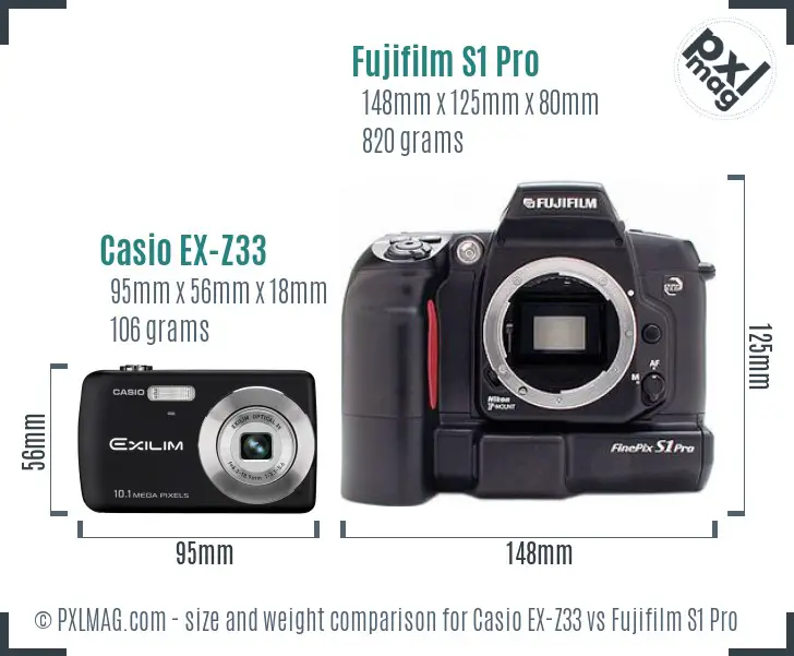 Casio EX-Z33 vs Fujifilm S1 Pro size comparison