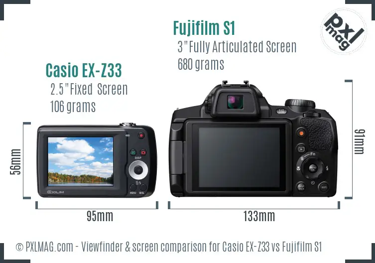 Casio EX-Z33 vs Fujifilm S1 Screen and Viewfinder comparison Casio EX-Z33 vs Fujifilm S1 Screen and Viewfinder comparison