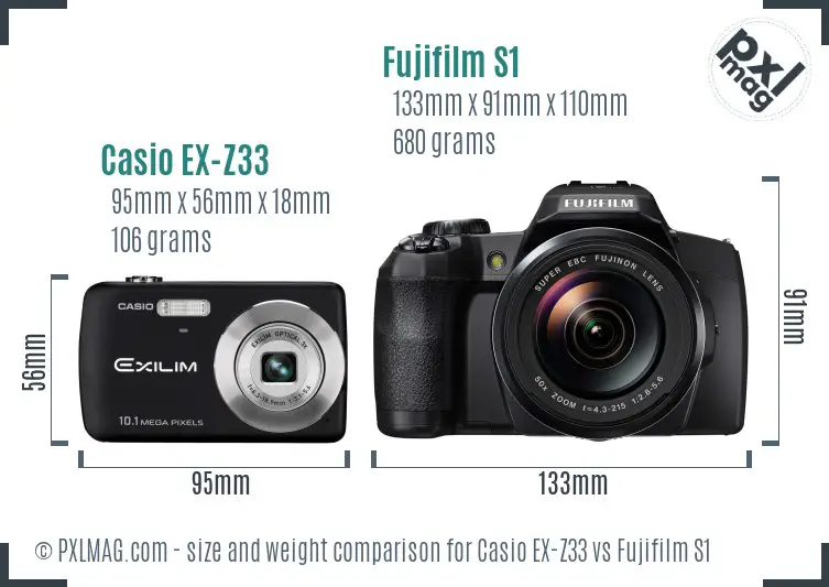 Casio EX-Z33 vs Fujifilm S1 size comparison Casio EX-Z33 vs Fujifilm S1 size comparison