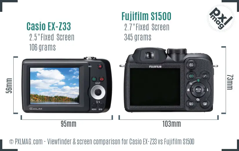 Casio EX-Z33 vs Fujifilm S1500 Screen and Viewfinder comparison